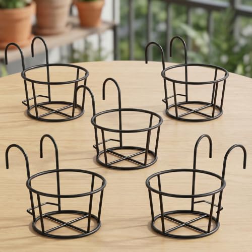 ecofynd 5 Pack Round Metal Hanging Flower Pot Stand For Railing planters, Gamla stand P…