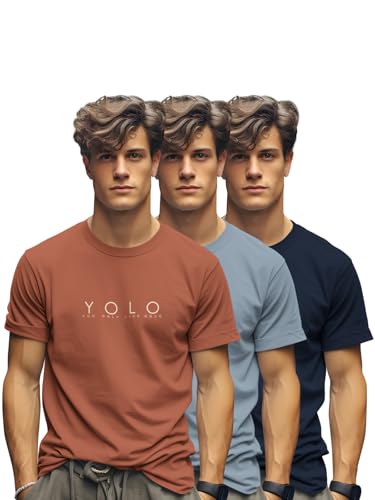 BULLMER Trendy Printed Cotton Blend Crew Neck/Round Neck Half Sleeve Regular Fit Tshirt…