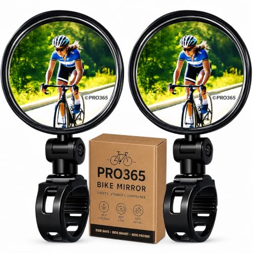 PRO365 Premium Bicycle Rear View Mirror Set (2 Pack) | 360° Adjustable HD Convex Mirror…