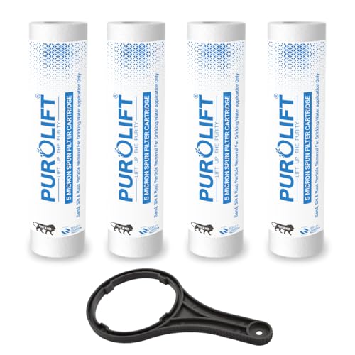 Purolift 4pcs Heavy Duty PP Spun Filter/Cartridge with Spanner for All Types of RO Wate…