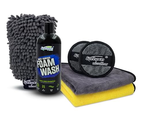 SOFTSPUN Microfiber 2pc, Cleaning Cloth & 1700gsm 1 Glovs + 500ml Car & Bike Premium Li…