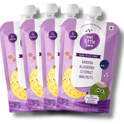 One Little Farm Baby Food Puree Pouch | 7+ Months | Banana, Blueberry, Coconut, Walnuts…