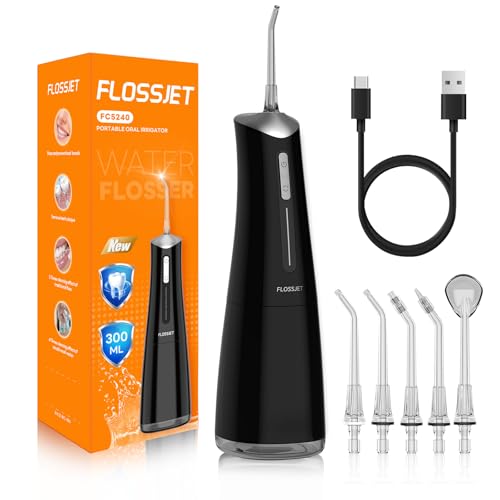 Water Dental Flosser for Teeth Cordless with 300ML 4 Cleaning Modes 5 Jet Tips Portable…