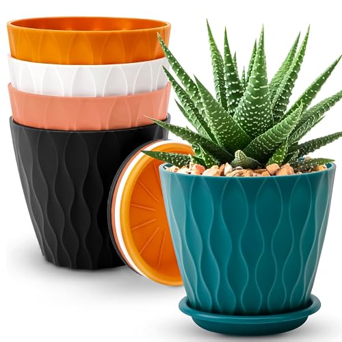 Eightiz Pack of 5 Round Flower Pots for Home Planters, Terrace, Garden Etc | Multicolor…