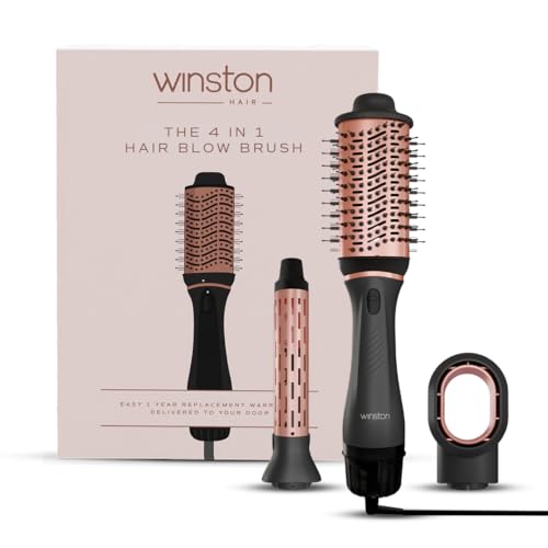 WINSTON 4 in 1 Hair Styling Blow Brush – Blow Dryer, Curling Iron, & Volumizing Brush w…