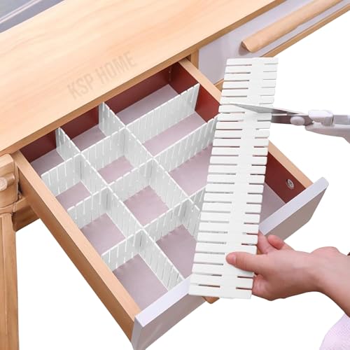 KSP HOME 12 Adjustable Strips Interlocking Self Assembly Plastic Drawer Divider Storage…