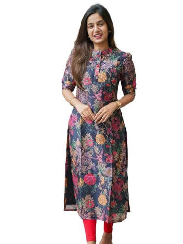 Sun Fashion And Lifestyle Women's Chanderi Stitched Printed Straight Regular Fit Kurtis…