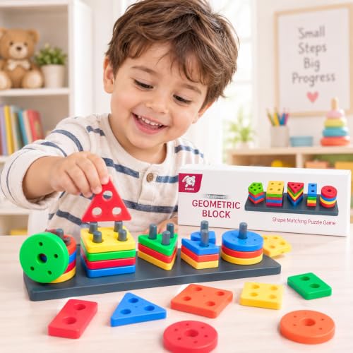 Storio Geometric Angle Blocks, Sorting & Stacking Toys for Toddlers and Kids Preschool,…