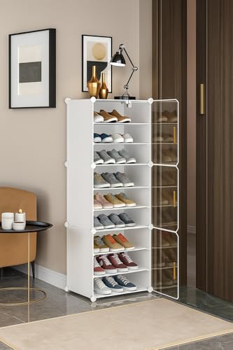 KRISHYAM® Portable Shoe Rack Organizer, Plastic Cube Storage 18 Pair Tower 9 Shelves Sh…