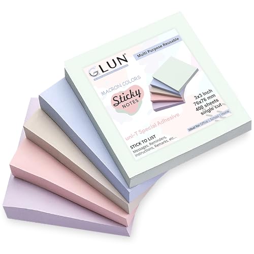 GLUN® Macaron Sticky Notes 400 Sheets Strong Adhesive, Self-Stick, Vibrant Colors, Mult…