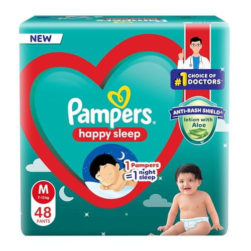 Pampers Happy Sleep Pant Style Baby Diapers, Medium (M), 48 Count, 1 Pampers = 1 Night…