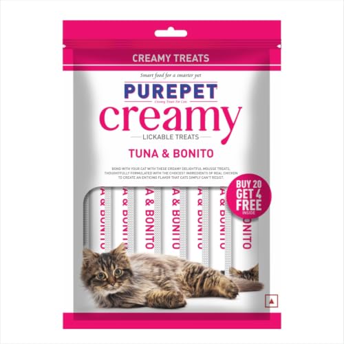 Purepet Creamy Lickable Cat Treats(15g x 24 Pieces) 360g | Tuna & Bonito Flavour | Rich…