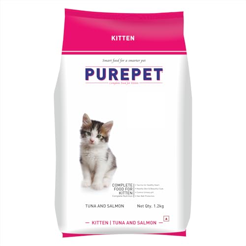 Purepet Kitten Dry Cat Food 1.2kg Pack | Tuna & Salmon Flavour | Active Behaviour | Hai…