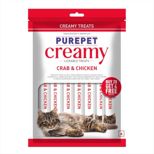 Purepet Creamy Lickable Cat Treats(15g x 24 Pieces) 360g | Crab & Chicken Flavour | Ric…