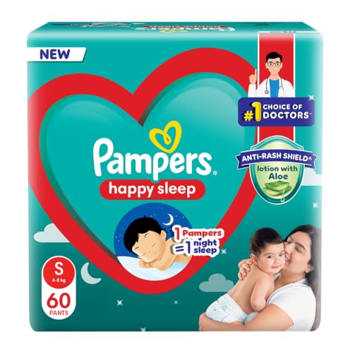 Pampers Happy Sleep Pant Style Baby Diapers, Small (S), 60 Count, 1 Pampers = 1 Night S…