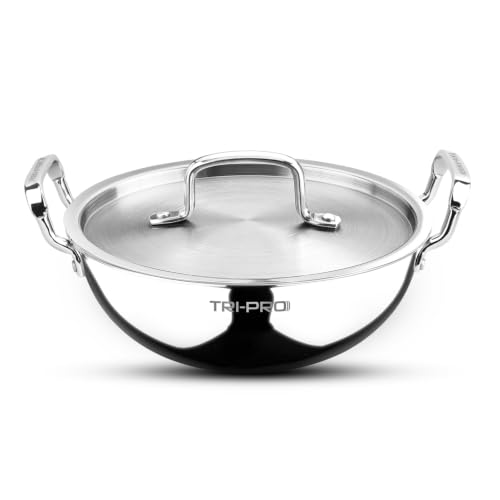 BERGNER Tripro Triply Stainless Steel 24cm Kadai, 2.8L Kadhai, Less Oil Use, Healthy Co…