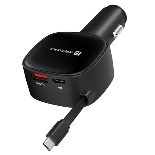Portronics Car Power Retracto 84W 3 in 1 Car Charger, 80 cm Retractable Cable (33W Type…