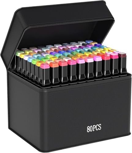 Wynhard Alcohol Markers Sketch Pen Set Dual Tip Brush Pens Markers for Drawing 80 Color…