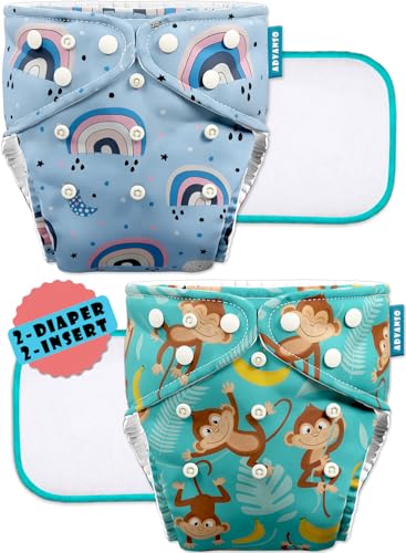 Advanso Leakage-proof cloth diapers for babies, high absorbent 2 reusable diaper 2 inse…