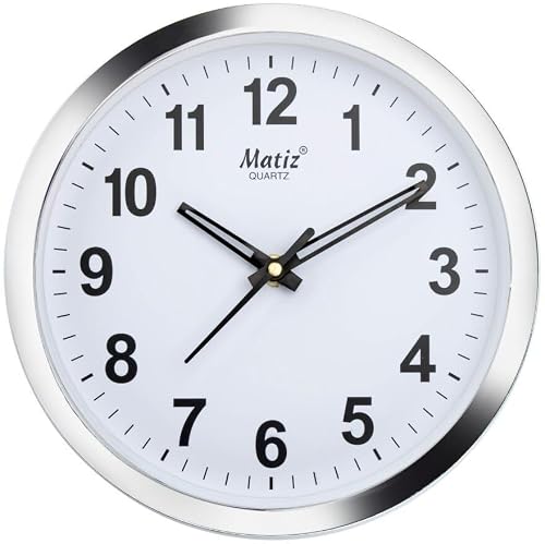 Matiz 101 Round Wall Clock Silver Color Plastic Case White Dial Analog for Living Room…
