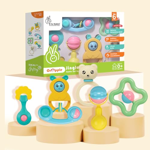 R for Rabbit Orapple Jingle Joy Baby Rattles Set for New Born Babies, Lightweight Non-T…