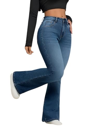Ben Martin Women’s Dark Blue High Waist Jeans || Flared Bell Bottom Bootcut Pants || Wi…