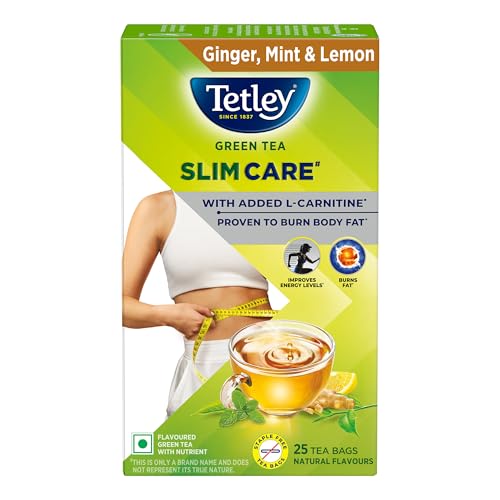 Tetley Green Tea Slim Care, With Added L-Carnitine, Helps Burn Body Fat, Boosts Energy,…