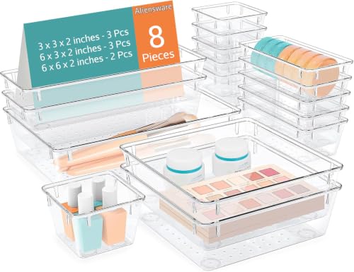 Aliensware 8Pcs Transparent Drawer Organizer,Clear Plastic Dividers Trays,Versatile Bat…