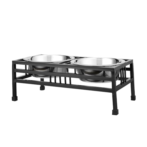 Amazon Basics Pet Feeder | Stainless Steel Food & Water Bowls with Iron Stand | Dog Bow…