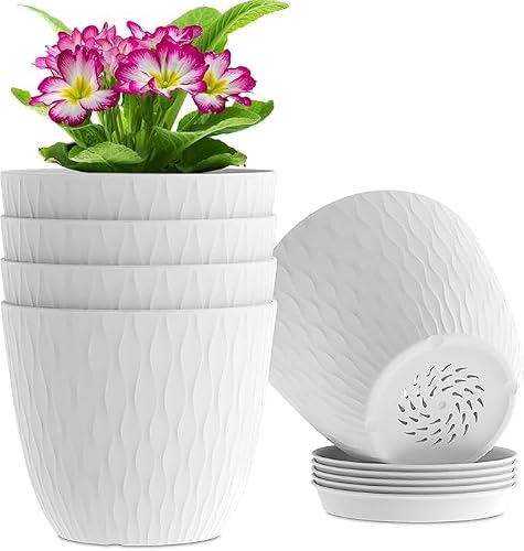 StyleX Store Plastic Round Flower Pots with Drainage Hole Saucers | Durable Outdoor Ind…