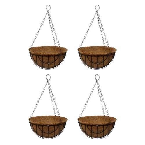 BonKaso 10-Inch Coir Hanging Basket with Metal Chain (Set of 4) | Coco Liner Hanging Pl…