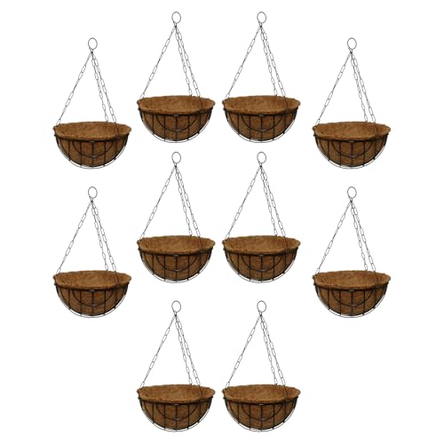 BonKaso 10-Inch Coir Hanging Basket with Metal Chain (Set of 10) | Coco Liner Hanging P…