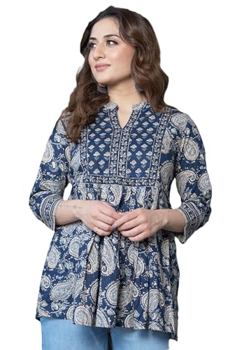 Arayna Women's Pure Cotton Paisley Printed Tunic Top – Comfortable Everyday Wear - Midn…