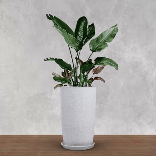 BonKaso 18 inch White Flower Pot – Tall, Durable & Lightweight Polymer Tower Planter fo…