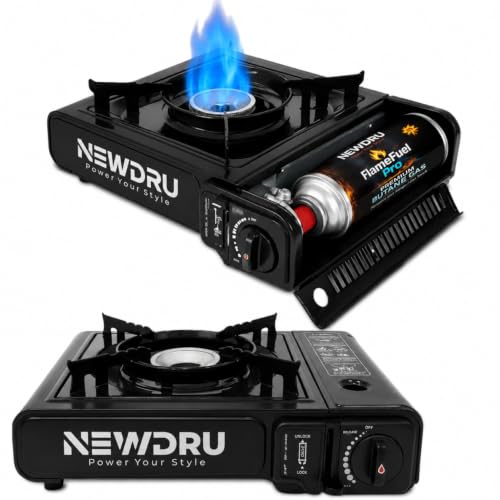 NEWDRU Portable Butane Gas Camping Stove (Without can) | Piezo Auto-Ignition, Adjustabl…