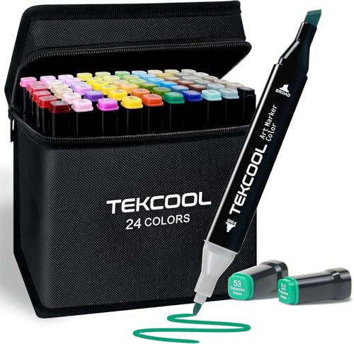 TEKCOOL Dual Tip Colorful Art Markers Sketch Pens 24 Colors With Carrying Case For Pain…