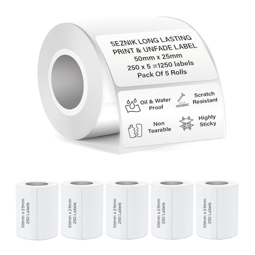 SEZNIK Waterproof, Non-Tearable, Thermal Label, 50mmx25mm, 1250 Labels
