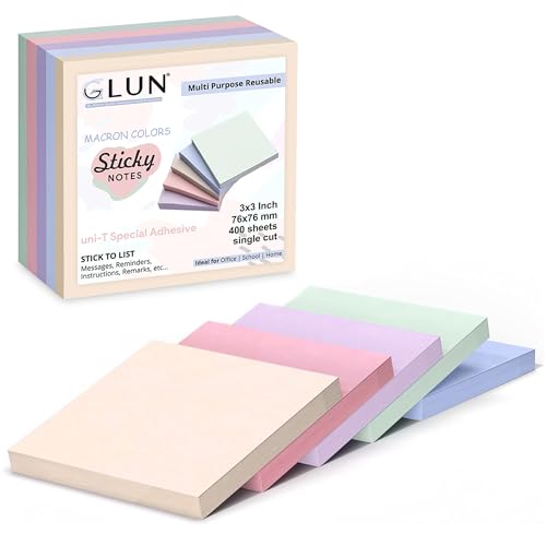 Macaron Sticky Notes 400 Sheets Cube 4 Colors – Self Adhesive, Strong Stick, Vibrant Pa…