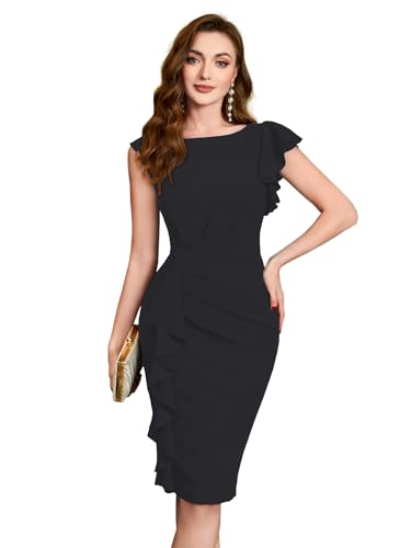 Shasmi Girl's & Women's Asymmetrical Sleeve Ruffle Trim Cocktail Party Fitted One Piece…