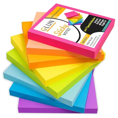 GLUN® Multicolour Sticky Notes 400 Sheets Strong Adhesive, Self-Stick, Multi-Color, Ide…
