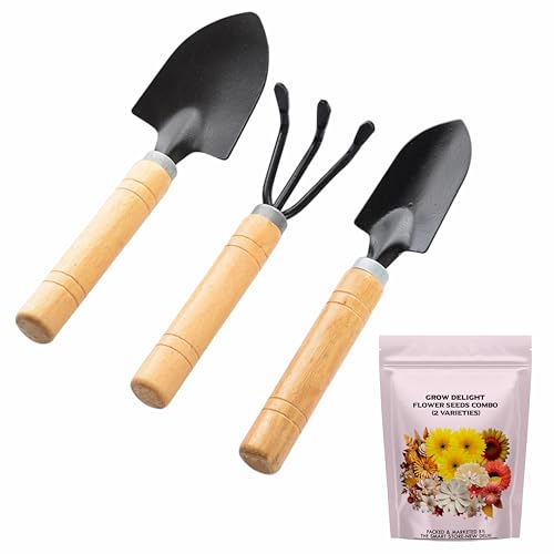 GROW DELIGHT Gardening Tools Kit-4 Pcs (Cultivator, Small Trowel, Big Trowel,Flower See…