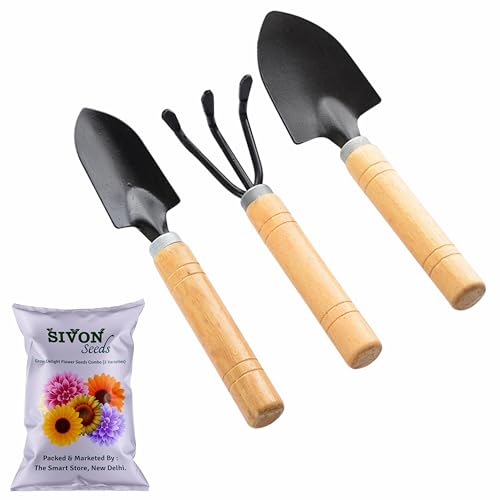 SIVON Gardening Tools Kit-4 Pcs (Cultivator, Small Trowel, Big Trowel,Flower Seeds Pack…