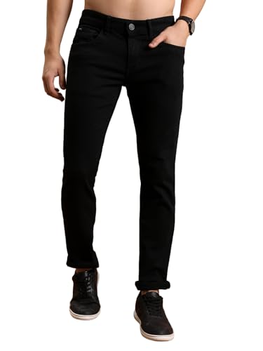Highlander Men Mid Rise Straight Jeans (PHJN000002_Black_M)