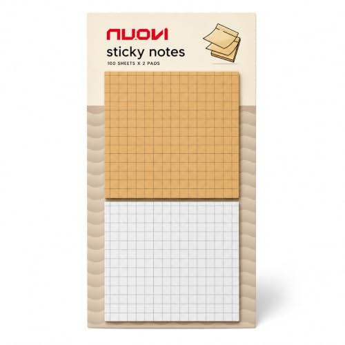 NUOVI Checkered Sticky Notes, 100 Sheets Each | Self Adhesive Notes, Reminders, Study,…