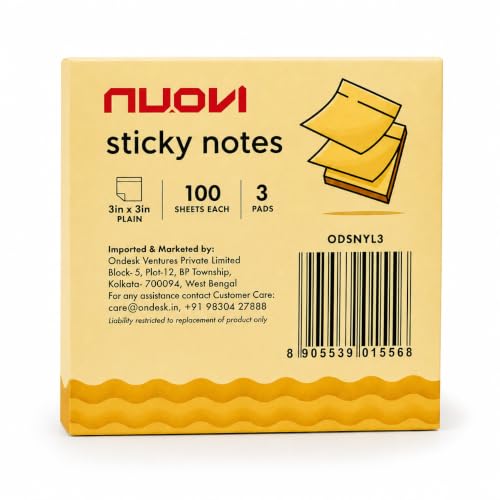 NUOVI 3"X3" Sticky Notes-Yellow | 100 Sheets Each Pad | Self Adhesive Notes, Reminders,…