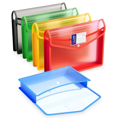 GLUN® Transparent Multi-Colour File Folder Set with Button Lock for A4 Size Documents (…