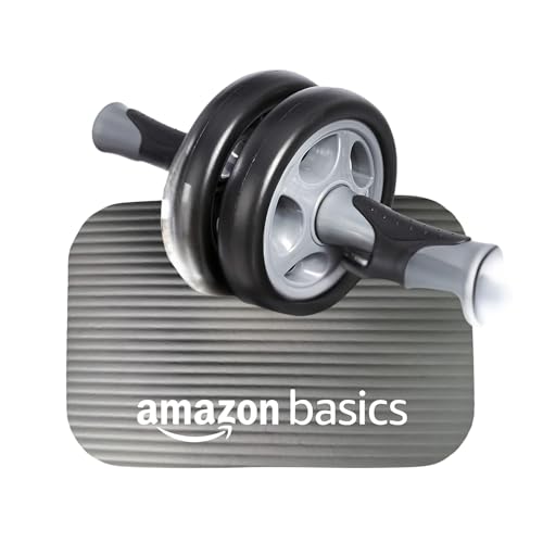 Amazon Basics Dual Wheel Ab Roller with Knee Pad & Non-Slip Handles | for Core Strength…