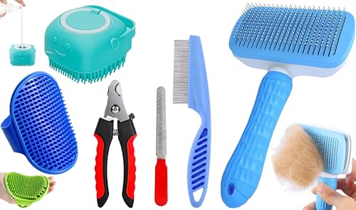 Style Keepers 5-in-1 Pet Grooming Kit for Dogs & Cats – Includes Self Cleaning Brush, C…