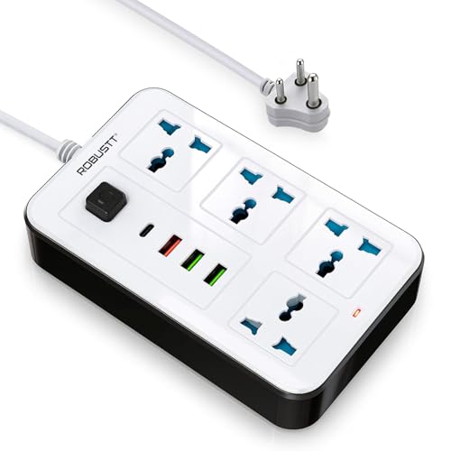 Robustt 4‑Outlet Extension Board with 3 USB & 1 Fast Charging Type-C Port | 1.7 m Cable…