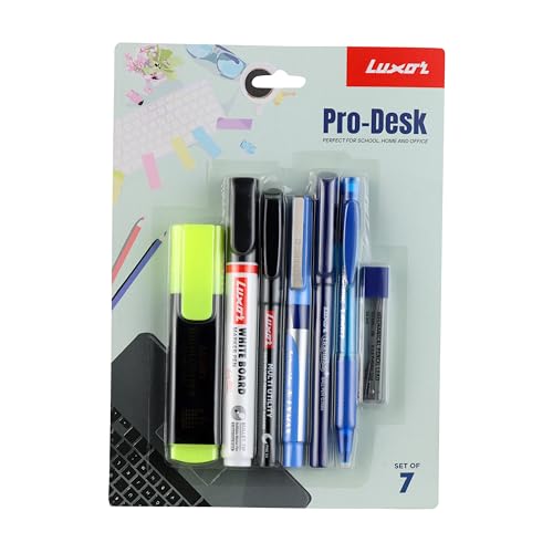 Luxor Pro-Desk Set of 7 Assorted Combo | Perfect for Home and Office | Essential Statio…